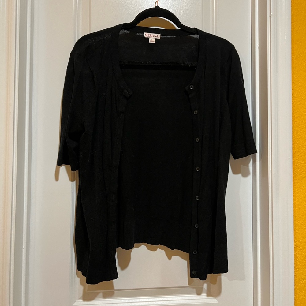 Black short sleeved cardigan